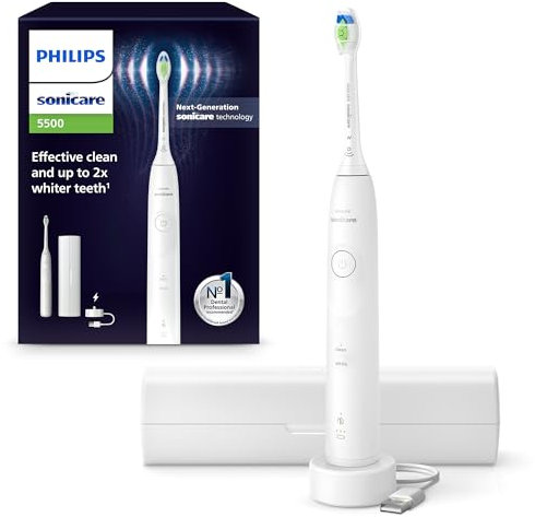 Philips Sonicare 5500 Electric Toothbrush, Sonic Toothbrush with 2 Modes, Pressure Alert, EasyStart, SmarTimer and BrushPacer, White, Model HX7110/02 [New Technology]