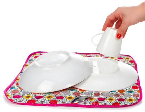 Avilia Panno Tappetino Scolapiatti in Microfibra Rosa con Fantasia a Fiori - Ideale sia per Assorbire l'Acqua di Piatti e Bicchieri sia Per Asciugare le Stoviglie Dopo il Lavaggio Evitando i Graffi