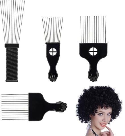 SULIUDAJI 4 peines afro metálicos, peines de metal con dientes anchos, juego profesional para rizos