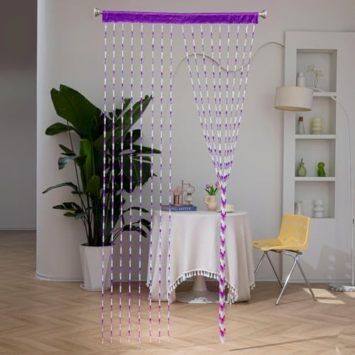 JNTFNE Transparente Perlenvorhänge für Türen, 100 x 200 cm, hängender Raumteiler, Hippie-Vorhang für Flur, Schlafzimmer, Perlenvorhang, Badezimmer, Tür, Kristallschliff, Heimdekoration (lila)