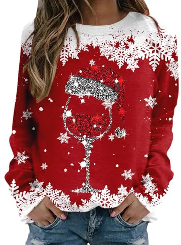 QIUhhpuy Pull Femme Noël Manches Longues Col Rond Rigolo Noel Pull Christmas Moche Sweat Multicolore Imprimé Bonhomme de Neige Sweatshirt Grande Taille Pullover