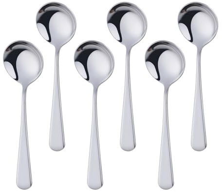 Soup Spoons Set Stainless Steel, Buyer Star Tablespoon 6 Pieces Round Dessert Spoon Cutlery, 6.3 Inch Stainless Steel Spoon For Muesli Porridge Fruit Yogurt, Dishwasher Safe (6, Silver)