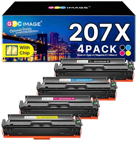 GPC IMAGE 207X mit Chip Tonerkartuschen kompatibel mit HP 207X 207A für Color LaserJet Pro MFP M283fdw M282nw M283fdn M255dw M255nw W2210X W2211X W2212X W2213X (Schwarz Cyan Gelb Magenta, 4-Pack)