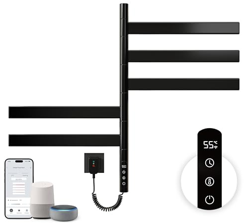 Scaldasalviette Elettrico 675×450 mm,Rotazione di 180° termoarredo bagno,Scalda asciugamani elettrico termostato intelligente WiFi per il bagno,Funziona con Alexa e Google Home e App,Nero termoarredo