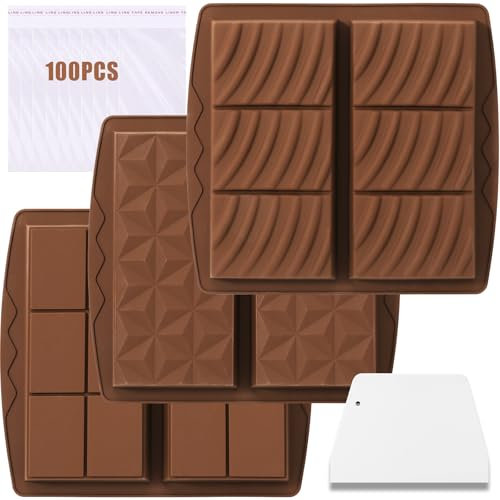 RZCOMP Thick Chocolate Molds 3PCS Silicone Chocolate Mould Dubai,Big Chocolate Bar Moulds with Spatula for DIY Baking DIY Silicone Ice Cube Maker