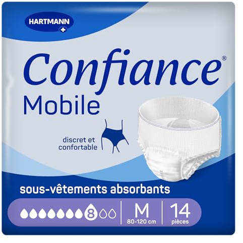 Confiance Mobile 8 Gouttes Slips Absorbants Unisexes | Taille M | 14 unités, protections pour fuites urinaires importantes, discrètes et confortables, pH neutre à la peau
