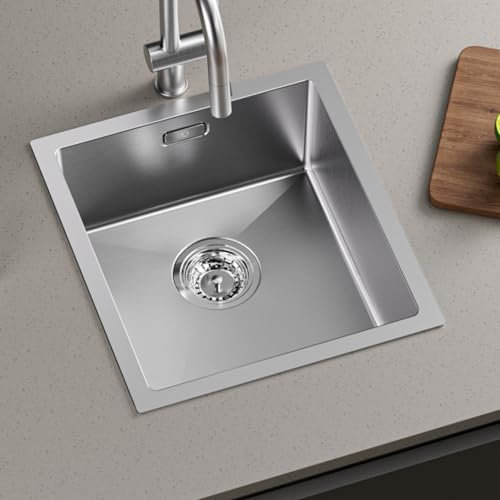 CECIPA Spülbecken Küche 40x44cm, Spüle Edelstahl 304 Eckig inkl. Siphon, Waschbecken Küche für Unterschränke ab 40 cm Breite, Küchenspüle 1 becken Einbauspüle Edelstahlspüle