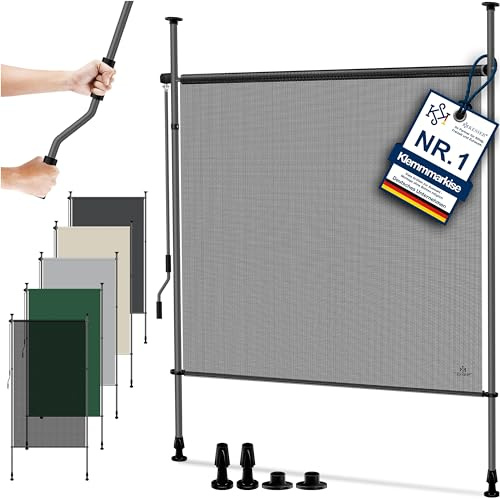 KESSER® Klemmmarkise 120x310 cm, Garten Balkon Sichtschutz wetterfest, Wind- & Sonnenschutz, Senkrechtmarkise mit Handkurbel ohne Bohren, Ausziehbar, wasserdicht & UV-beständig, Transparent/Anthrazit
