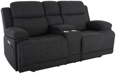 Raburg Kinosessel, 2er-Fernsehsessel, elektrische Relax- und Liegefunktion, 4× Getränkehalter & Snackfach, Komfortpolsterung, 130 kg Tragkraft, Snax, Webstoff |Anthrazit