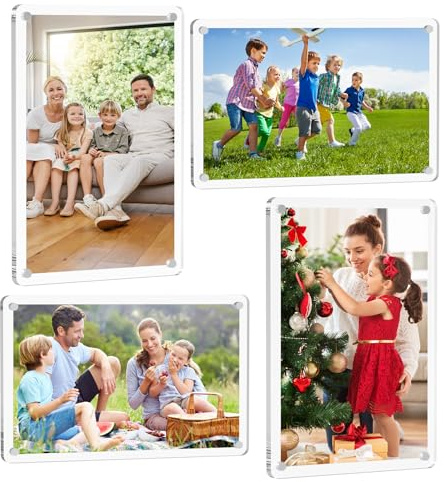 SAMYUCHO 4 Packs Acrylic 4x6 Magnetic Picture Frames for Refrigerator