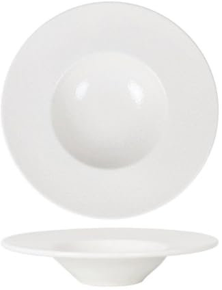 Service d'assiettes rondes de 6 pièces creuses, 860g, EMILY, plat à soupe, pâtes et salades en porcelaine blanche - Dimension: 28 x 5,5 cm