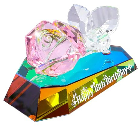 Arikyrist Crystal 18th Birthday Gifts 18 Years Old Rose Figurines for Girls | Glass 18 Years Old Birthday Presents Ideas for Daughter Sisters Friends Decorative Glass Flower Ornaments for Home Keepsake