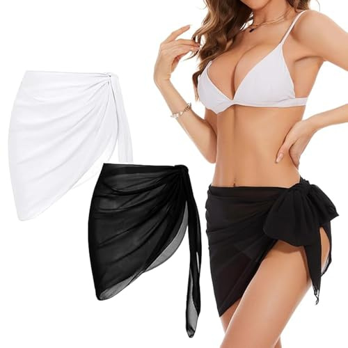 ysister 2 Pièces Paréo Bohème Wrap Robe,Écharpe Couverture Maillot Bikini Wrap,Noir Wrap de Plage de Femmes Sarong,Mousseline de Beach Sarong,Wrap de Plage de Femmes Sarong,140 x 49 cm