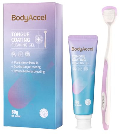 BodyAccel Tongue Cleaner Gel with Tongue Brush – Fresh Breath Oral Care Kit – Tongue Scraper Gel Set for Bad Breath Removal, Maintain Oral Health