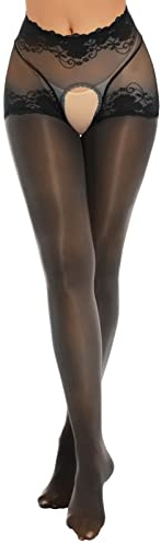 Collants Femme Ouvert Trou Entrejambe Brillants Collant Sexy Elégant Femme Chaussettes Collant avec Jarretelle Bas Hauts de Cuisse Unique