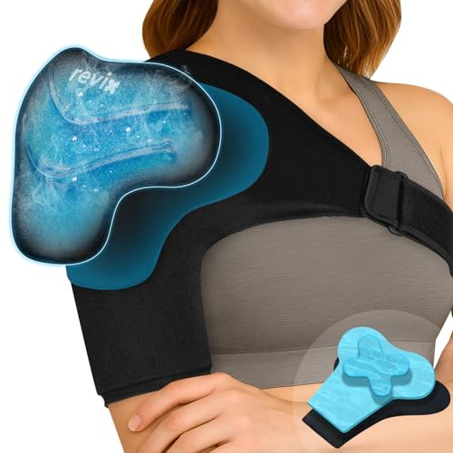 REVIX Poche de glace en gel triple couche pour poignet de rotateur, épaulière réutilisable avec coldfocus supplémentaire amovible pour une thérapie par le froid durable, apaiser l'inconfort des biceps