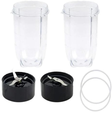 JOVERI Vasos Altos de 16Oz for licuadora Magic 250W con Hoja Plana con Hoja Cruzada, for Pieza de Repuesto de licuadora Magic MB1001 Cuchilla de Tapa de licuadora