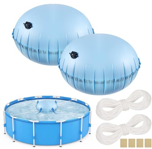 2PCS Pool Kissen Winter,poolkissen rund 120 X120 cm,Pool Luftkissen Verwendung mit Pool Abdeckung Rund 366,Poolkissen Mit 15M Ausgleichsseil und Reparaturset,für Poolabdeckung & Winterabdeckplanen