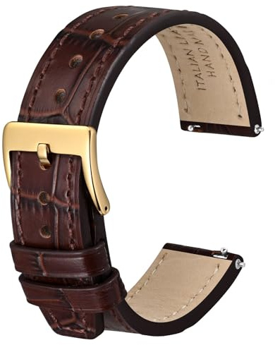 ANBEER 22mm Italian Alligator Grain Embossed Pattern Leather Watch Strap,Quick Release Calfskin Replacement Watch Band for Men Women,Red Brown with Gold Buckle