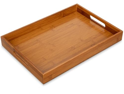 Bambus Tablett mit Rand 40×28 cm – Serviertablett aus natürlichem Bambus, Dekotablett für Küche, Wohnzimmer & Bad, rechteckig, Dunkelbraun 1 Stück