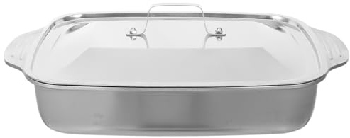 GLEAVI 1 ensemble de plats de cuisson profonds : plateau rectangulaire en acier inoxydable pour griller le poisson – plat à rôtir pour four et cuisinière – plat à rôtir et à cuire à la vapeur
