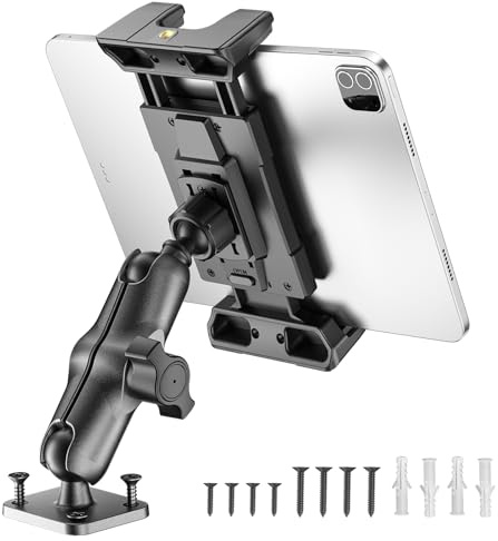 OHLPRO Heavy Duty Drill Base Car Tablet Holder, Compatible with iPad Samsung Tab 5-13 Tablet and Phone, Car Tablet Mount for Truck/Business Vehicle/Desktop/Wall, etc. - 9.5 cm Aluminum Arm