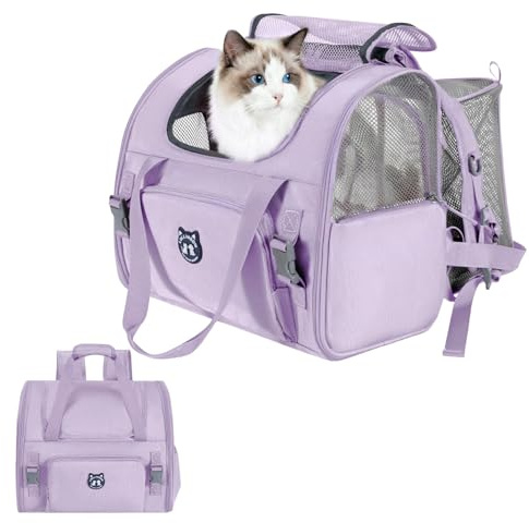 Lollimeow Cat Backpack Carrier, Large Expandable Pet Backpack for Small Dog | Waterproof Backpack, Breathable, Collapsible, Airline Approved, Privacy Curtain, Washable Pad,For Cats and Small Dogs 16 lbs