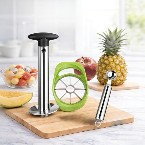 Pineapple Corer, Apple Slicer and Melon Baller—Stainless Steel Kitchen Tool Set