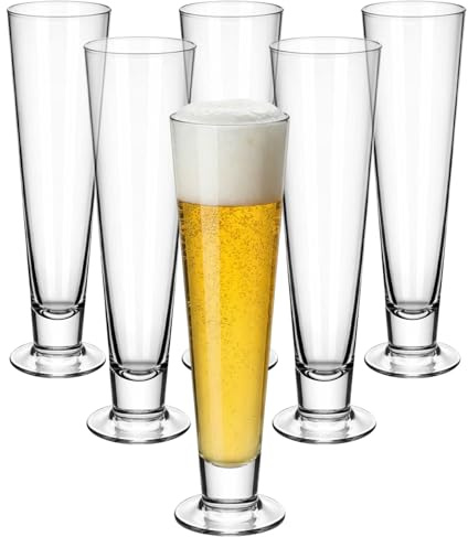 Yiyiring 6 Pcs Pilsner Beer Glasses, Pint Glasses for Pilsner, Kolsch, Lager, Beverage, Old Fashioned Beer Drinking Gifts for Home Bar Party Soccer Competition (Thin Style 14.5 oz)