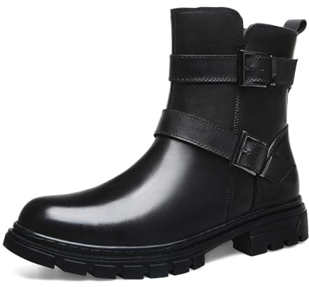 Botas de motocicleta de caña alta para hombre, botas impermeables para hombre, Felpa negra., 41 1/3 EU