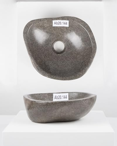 Lavabo de piedra natural de 35 cm, color gris, ovalado, pulido exterior WOHNFREUDEN