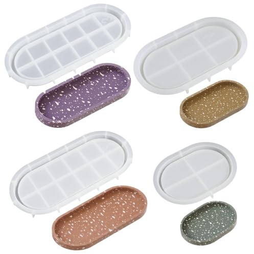 Kufeiper 4 Moldes de Silicona Ovalada,Moldes de Resina,Molde de Silicona para Posavasos para Té, Frutas, Artes y Manualidades