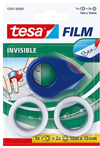 tesafilm invisible, 2 Rollen + Mini Abroller, rot-blau, Blister