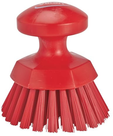 Vikan Round Hand Scrub/Keg Brush, 110 mm, Hard, Yellow Red