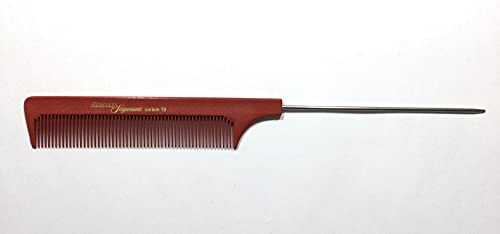 Hercules Sägemann HS C19 carbon 19 Profi Nadel-Stielkamm rot (antistatisch) Carbonkamm gleichmäßige Zahnung, 8,75 Zoll Kamm mit Nadel aus Edelstahl (19r)