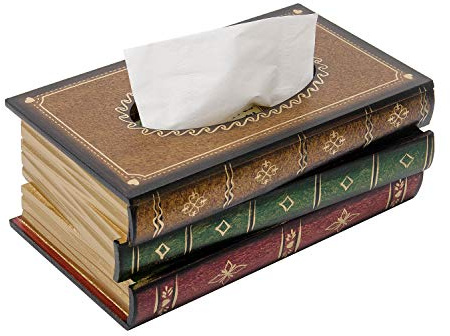 Crafted Classical Retro Wooden Antique Book Tissue Box Cover Rectangular Tissue Holder Dispenser Paper Cover Case Napkin Holder Home Decor for Bathroom Living Room Office car Kitchen