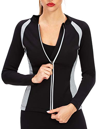 DoLoveY Giacca da sauna da donna, per allenamento e sudore, in neoprene, a maniche lunghe, slim