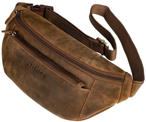 STILORD Bryce Bauchtasche Leder Gürteltasche Damen Herren Vintage Hüfttasche Reisetasche Urlaub Jogging Festival Echtleder Farbe:mittel - braun