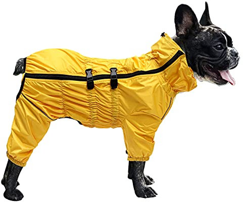 MOREZI Hunderegenmantel, hoher Kragen wasserdicht, Regenmantel-Set mit Reflexstreifen und Reißverschlüssen, für alle Hundetypen geeignet-Gelb-XXL