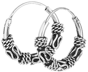 Feine Wikinger Creolen Amika Ø 12 mm Ornamentik Bohemia Ohrringe Vintage 925 Sterling Silber