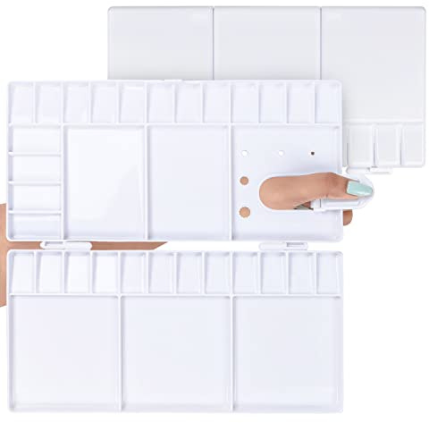 Belle Vous Vikbar Palett i Plast (2 Pack) – 33 Tomma Behållare – Bärbar/Rese Konstnär Vit Färgpalett för Vattenfärg, Olja/Akrylfärg och Gouache