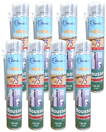 DSTOCK60-8 Flaschen Bauschaum/Montageschaum, 750 ml – Professioneller Polythan-Schaumstoff –Schaumstoff isoliert - klebt - dichtet ab - für den Innen- und Außenbereich