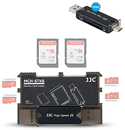 JJC Speicherkarten-Etui, tragbar, schlank, mit USB 3.0 SD-Kartenleser für 2 SD-Karten + 4 Micro-SD-Karten