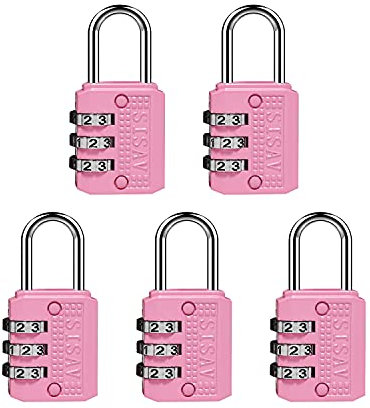 SISAV Lucchetto con combinazione a 3 cifre, lucchetto da palestra, per esterni, adatto per armadietti scolastici, cassette degli attrezzi, zaino da viaggio, Hasp, colore rosa, confezione da 5