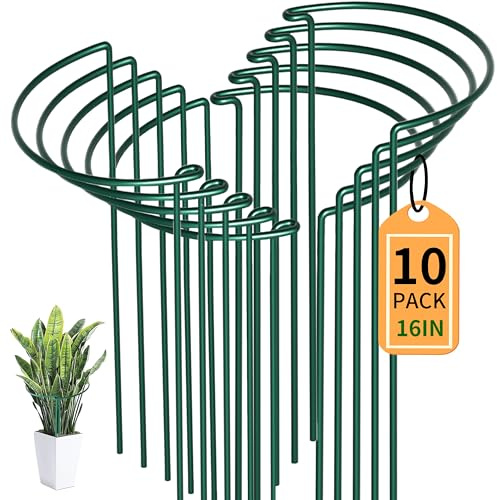 10x Tuteurs pour Plantes, Piquets Verts Demi-Ronds Support pour Plantes Support Plante,Aidez Vos Plantes à Pousser - Anneau de Support de Plante Pieux à Hortensias,Pivoines,Plantes Vivaces(25cmx40cm)