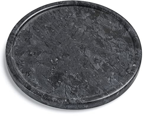 Moreast Tablett aus echtem schwarzem Marmor, rund, für Badezimmer, Küche, Kommode und Schminktisch, 20,3 cm