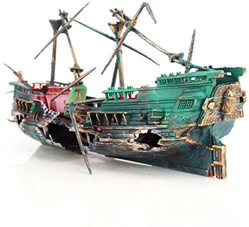 SLOCME Aquarium Schiffswrack Dekorationen – Air Bubbler versunkenes Schiff Ornament, Aquarium Air Action Belüftende Dekorationen