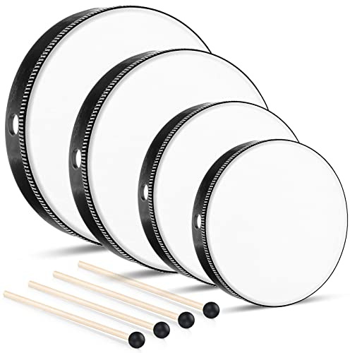 Yeshone 4 Pcs Hand Drum Adults Wood Frame Drum Set with Stick 12 &10 & 8 & 6 Inch Percussion Musical Instruments for Adults Beginners Home Party Supplies(Black)