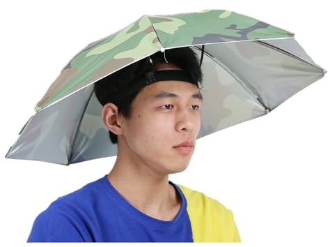 Nikou Regenschirm Hut, Sonnenschirm Regenfester Regenschirmhut 65cm Kopfbedeckung Kopfschirm, Faltbarer Angelschirme für Angeln Outdoor Strand (Camouflage)