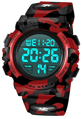 aswan watch Orologio Digitale Bambino con Sveglia, Cronometro, Data, Luce LED-Orologio da polso Ragazzo con Cinturino in Silicone-Blu,S/M